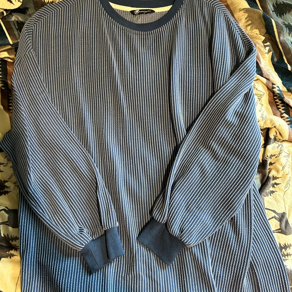 Blue Pinstripe Long Sleeve Sweater